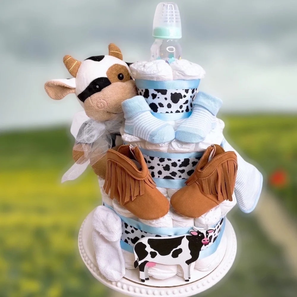 Cow Farm Diaper Cake, Farm Themed